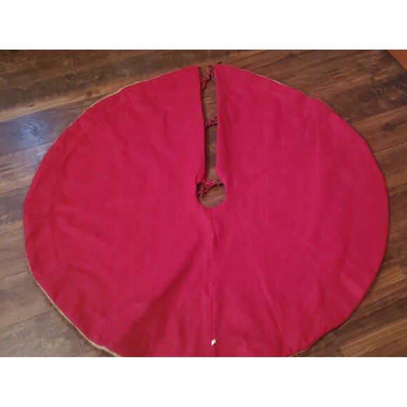 Christmas Tree Skirt Red Green Plaid Tartan Faux Fur Brown 48 In Rustic Cabin - Picture 7 of 9